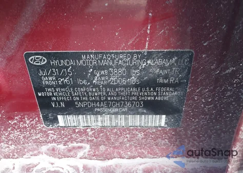 2016 Hyundai Elantra Se из США, поврежденный, VIN 5NPDH4AE7GH736703